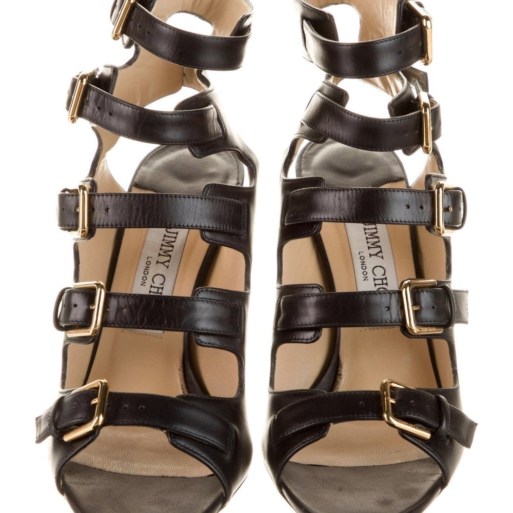 REDUCED Jimmy Choo Gladiator Multi Buckle Stiletto Shoes 38.5 7.5  8 - Picture 6 of 8